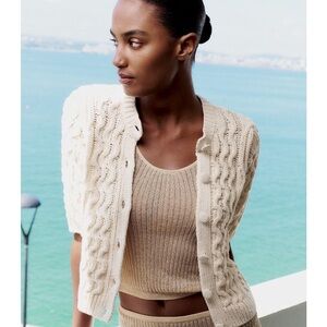 Zara short sleeve braided knit cardigan